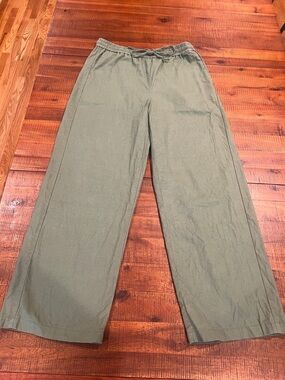 J. Crew Olive Green Straight-Leg Linen Drawstring Pants